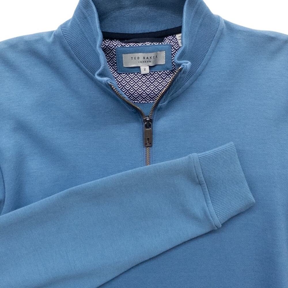 Ted Baker Funnel Neck Quarter Zip Sweater Men's S TB 2 Mid Blue Pullover Knit
